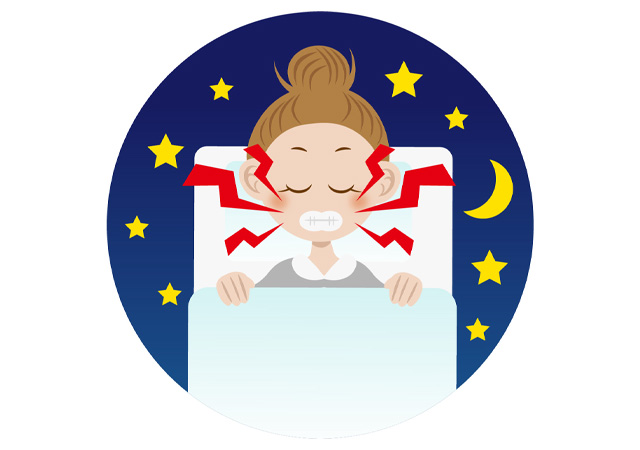 寝ている間に歯ぎしりをする女性のイラスト