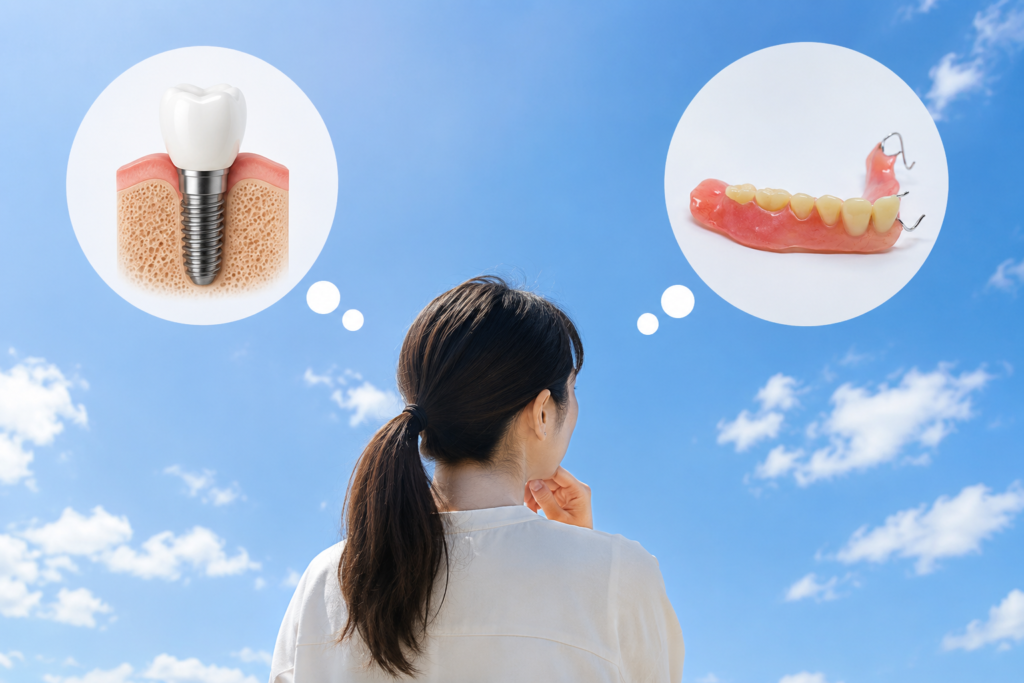 インプラントと入れ歯で悩む女性